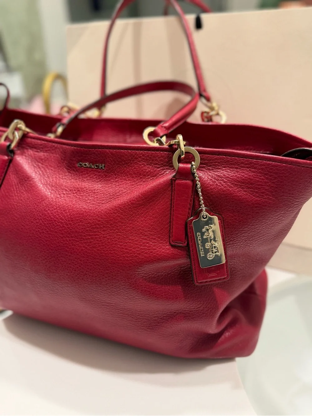 Coach Madison East/West Pebbled Leather Shoulder Tote RED